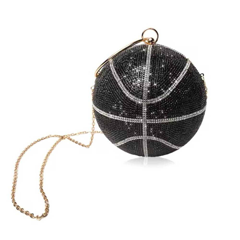 Black Embellished Basketball Top Handle Bag